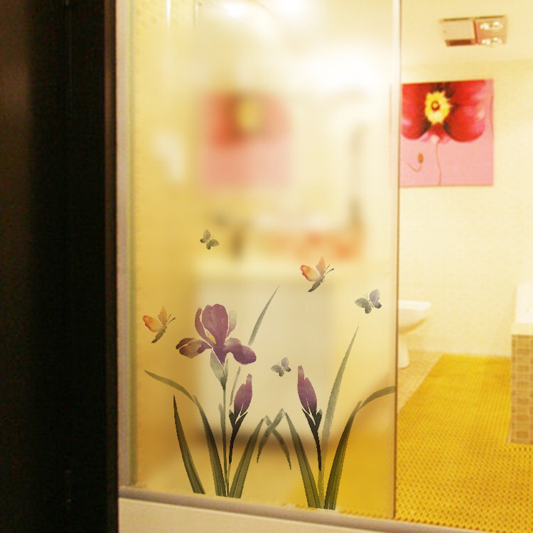 Decal dán kính cao cấp - Hoa Bướm Tím ( 60x116 )