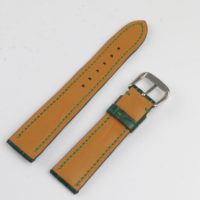 . Dây đồng hồ da Cá Sấu thật da bụng khâu tay màu xanh  20/18mm tặng kèm khóa, tool tháo, chốt, dây da đồng hồ