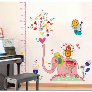 Decal tranh dán tường thước đo chiều cao voi hồng