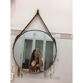 Mua Gương treo tường gương tròn viền dây da treo gương trang điểm đẹp để trang trí decor phòng khách phòng ngủ nhà tắm