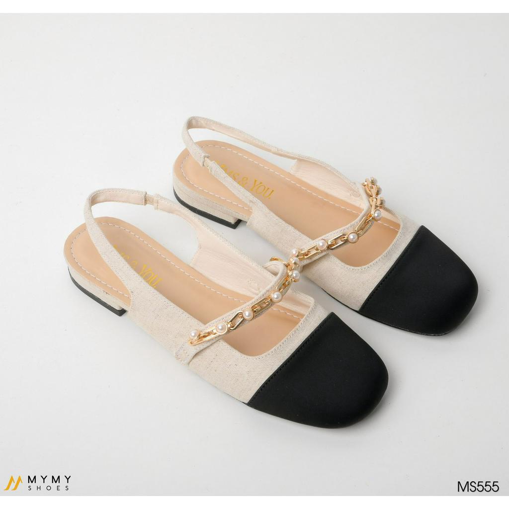 Giày bệt nữ giày búp bê quai chun màu đen,kem, trắng đính đá MyMyShoes - giày bệt nữ ms555