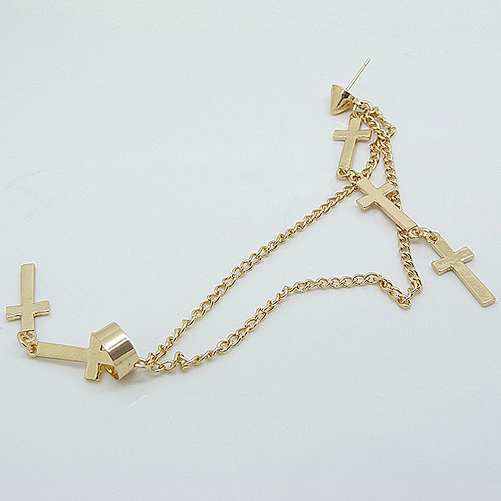 Đôi Khuyên Tai Mặt Hình Chữ Thập Phối Chuỗi Xích Dài Phong Cách Punk