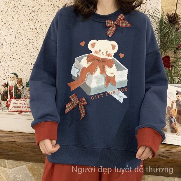 Mới Áo Sweater Lông Cừu Cổ Tròn Dáng Rộng In Hình Gấu Phong Cách Retro Nhật Bản Dễ Thương Cho Nữ | BigBuy360 - bigbuy360.vn
