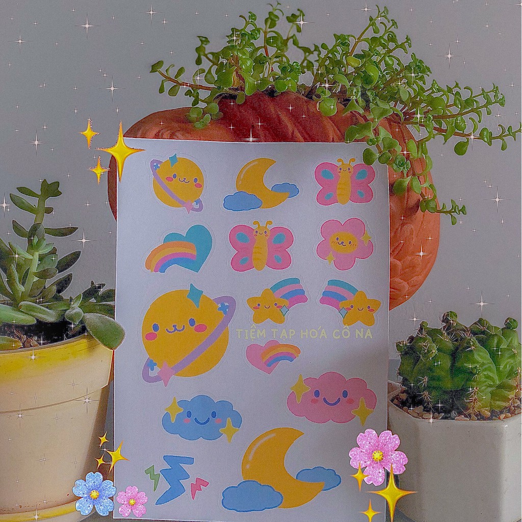 Sticker - hình dán trang trí pastel sky - dễ thương, chống nước,bullet journal,làm sổ - tiemtaphoacona