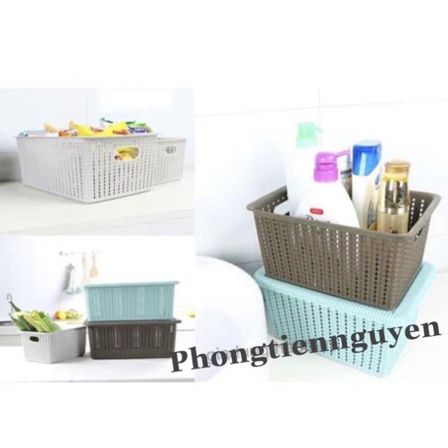 [HANG HOT] Rỏ nhựa giả mây có quai cầm,sọt đựng quần áo, rỏ đựng quần áo