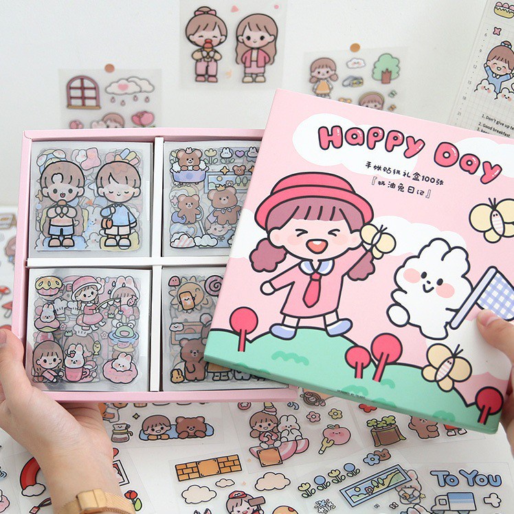 Sticker Cute Miếng Dán Trang Trí Bình Nước, Cốc Nước, Sổ Tay, Điện thoại Dễ Thương Goo House