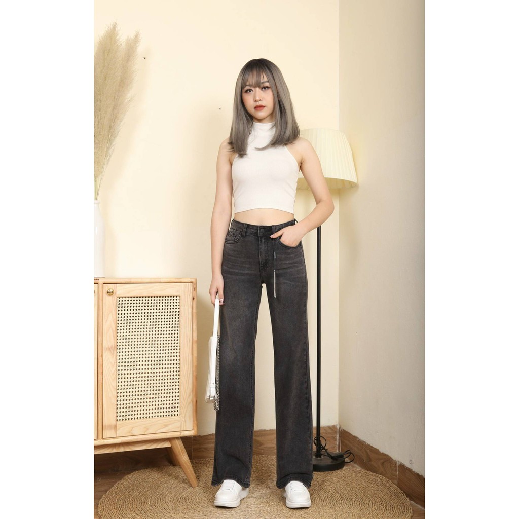 Quần jean ống rộng culottes xám khói - 0215StraXam