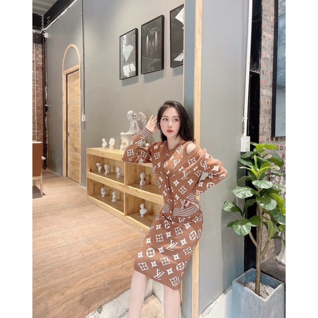 Set váy len sát nách kèm áo khoác ngoài chuẩn ảnh