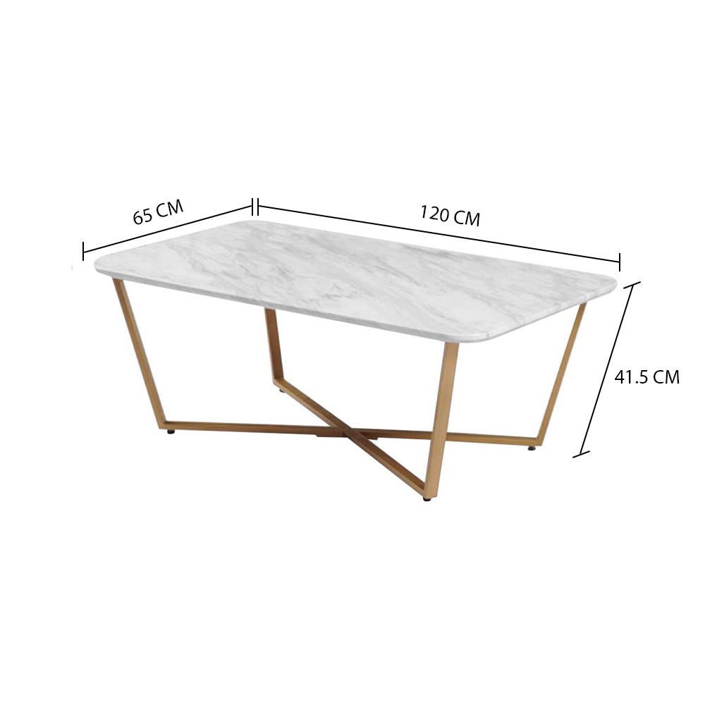 HomeBase FURDINI Bàn cà phê mặt bàn MDF hoa văn cẩm thạch khung thép W120x41,5xD65cm màu trắng