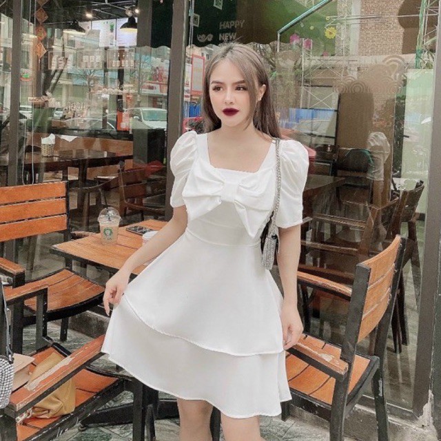 Váy đầm nữ kết nơ trước ngực thích hợp mặc đi chơi, đi tiệc - sang trọng