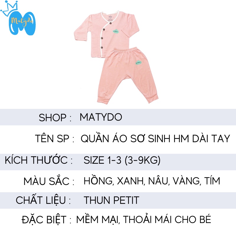 Quần áo sơ sinh MATYDO bé trai bé gái mùa hè thu đông giá rẻ đồ mới sinh cho bé Hi Mom dài tay màu