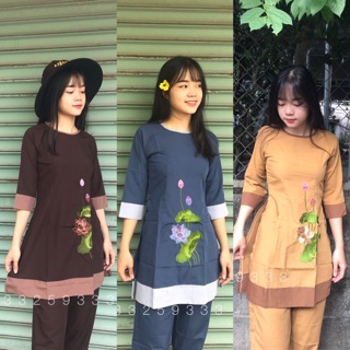 Đồ Lam Đi Chùa # Cách Tân Hoa Sen Thêu # Đồ Bộ Nữ # Quần Áo