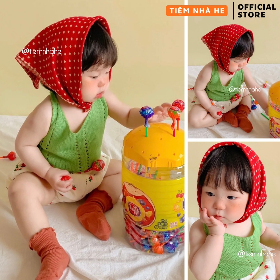 Khăn Bandana Họa Tiết Chấm Bi Đội Đầu Cho Bé Gái Tiệm Nhà He Turban Quàng Cổ Size 50x50cm