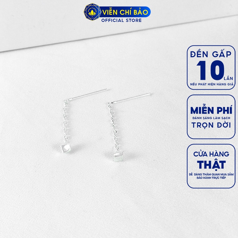 Bông tai bạc nữ Vuông dây xích dài chất liệu bạc 925 thời trang phụ kiện trang sức nữ Viễn Chí Bảo B400716X