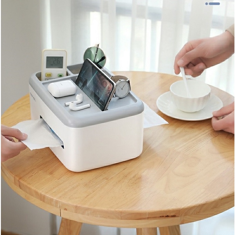 Hộp Giấy Để Bàn OENON Cao Cấp Có 2 Ngăn Để Giấy Tiện Lợi - HG318
