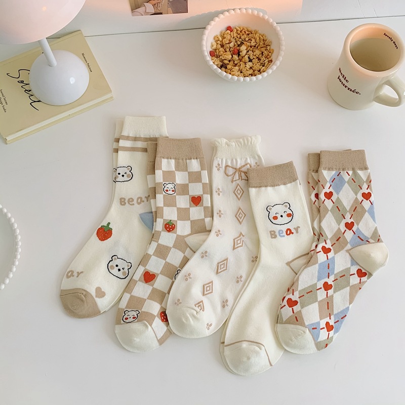 Tất Cổ Vừa Nâu Gấu Freesize ERASHOP 079414 - Dễ Thương, Vải Co Giãn 4 Chiều, Phù Hợp Mang Giày Sneaker, Rẻ Đẹp