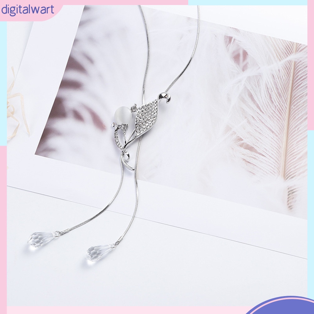 Dây chuyền dài mặt đá Opal đính đá quý nhân tạo sang trọng dành cho nữ