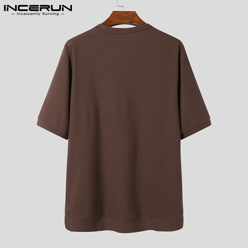 Áo thun INCERUN trơn tay ngắn dáng rộng 3 màu sắc tùy chọn đơn giản dành cho nam giới