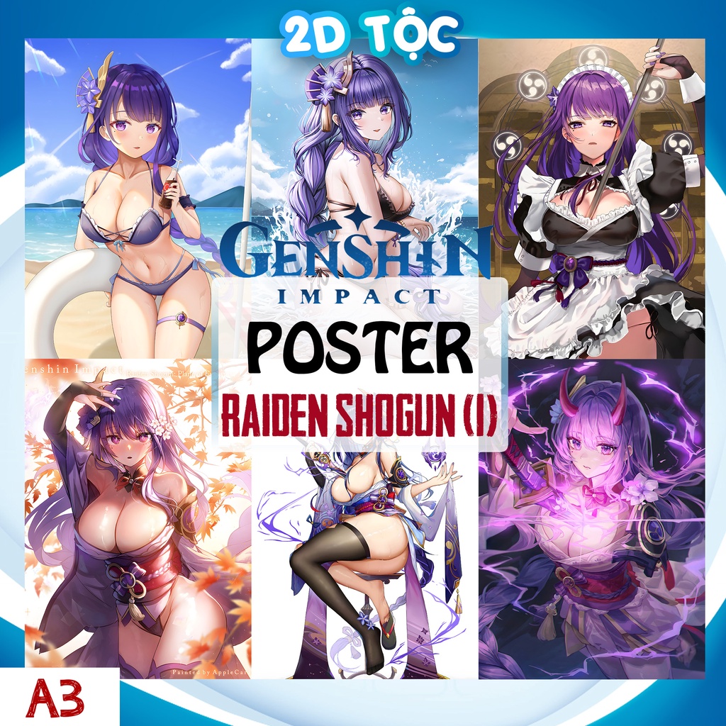 TRANH POSTER A3 RAIDEN SHOGUN GENSHIN IMPACT (1) CHẤT LIỆU GIẤY CAO CẤP - 2D TỘC SHOP