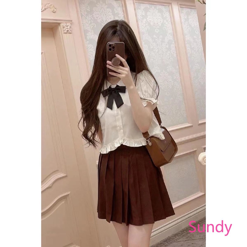 Áo Kiểu Tay Phồng Đính Nơ Ngọt Ngào Thời Trang Mùa Hè Cho Nữ