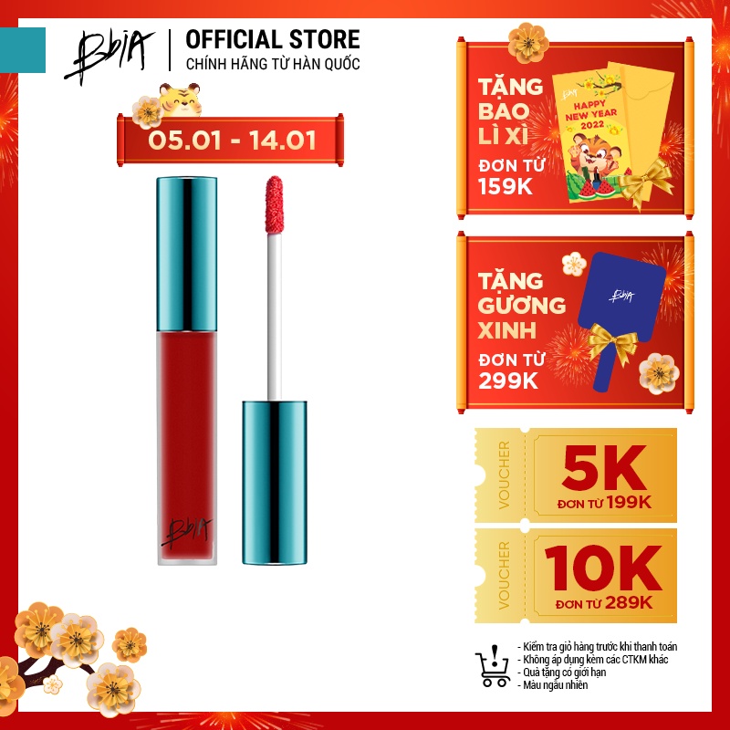 Son Kem Lì Bbia Last Velvet Lip Tint Version 1 - 03 Extra Red (Màu Đỏ Hồng) 5g - Bbia Official Store