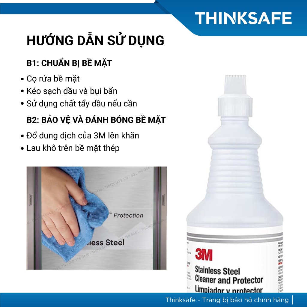 Dung dịch tẩy rửa bảo vệ Inox, thép không gỉ 3M Stainless Steel Cleaner and Protector Scotchgard 946ml - Thinksafe