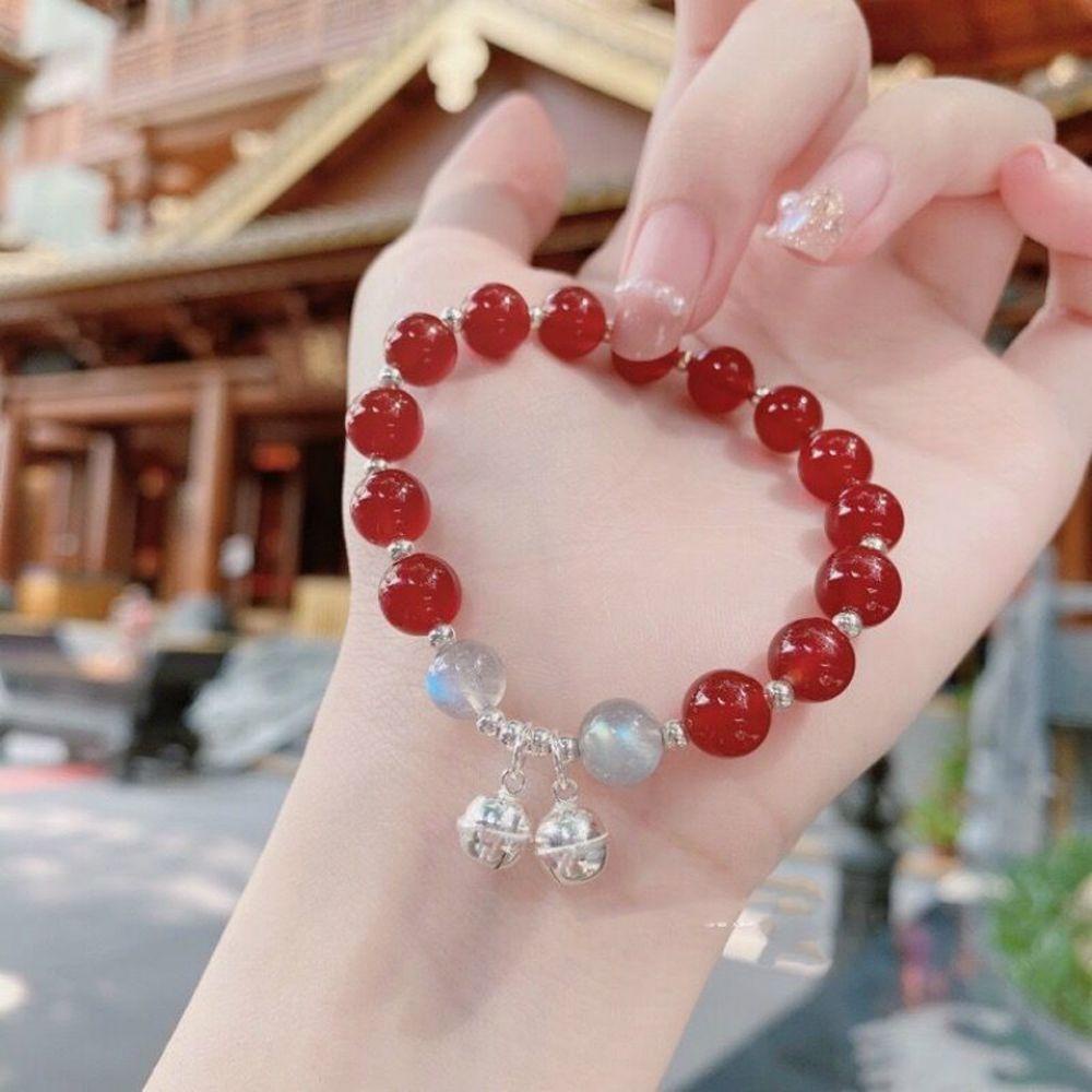 Vòng Tay Hạt Tròn Màu Trơn Đính Chuông Độc Đáo Cho Nữ