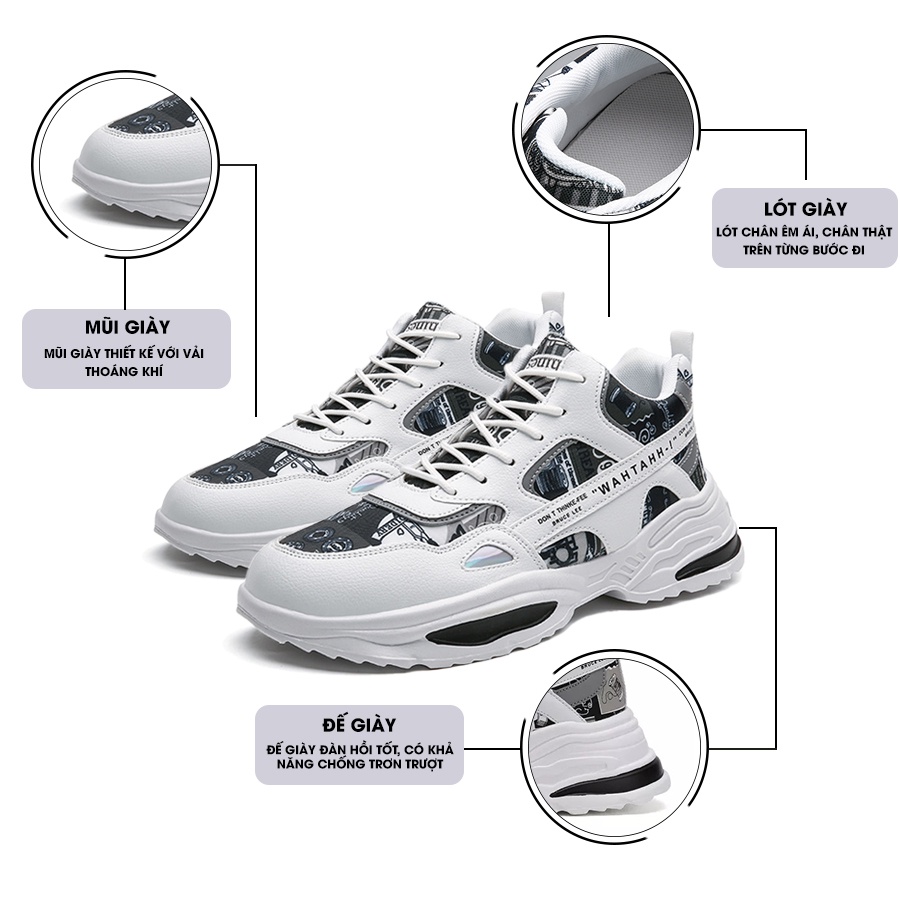 Giày Thể Thao Nam MENDO - Giày Sneaker Màu Cam - Đen, Đế cao, họa tiết đẹp, phong cách đường phố - G5503