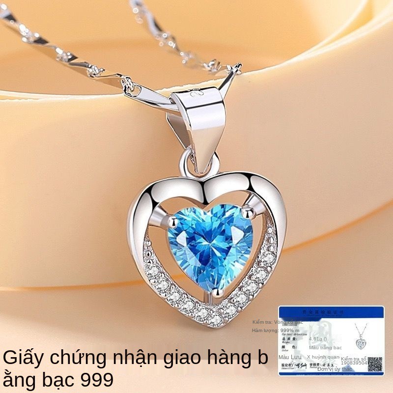 Vòng cổ bạc Nguyên chất Nữ 999 Tình yêu cỏ bốn lá Mặt dây chuyền Trang sức Chuỗi xương đòn Sinh viên Hàn Quốc Q