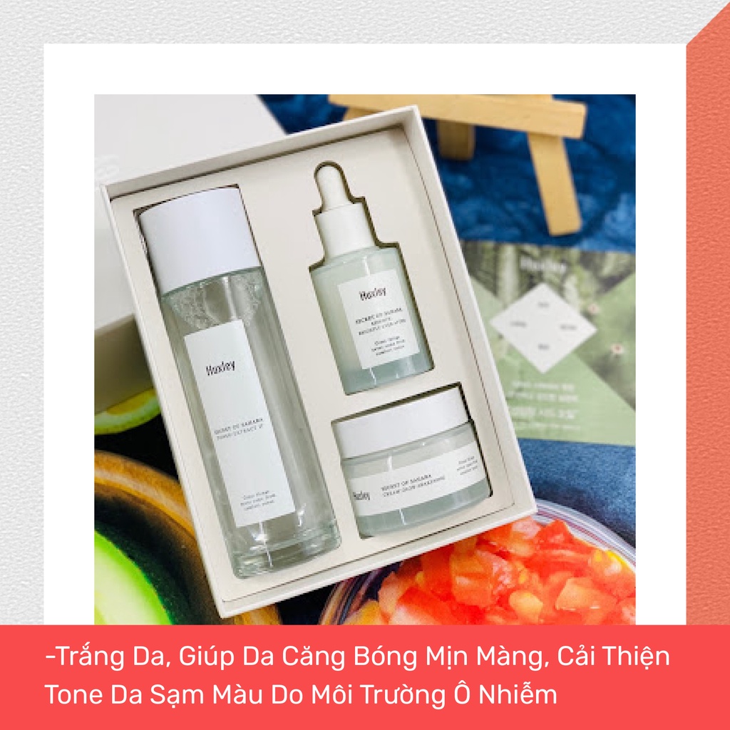 Bộ 3 Dưỡng Trắng Da, Giúp Da Mịn Màng, Cải Thiện Tone Da Sạm Màu Do Môi Trường Ô Nhiễm Huxley Brightening Trio BLOOMING