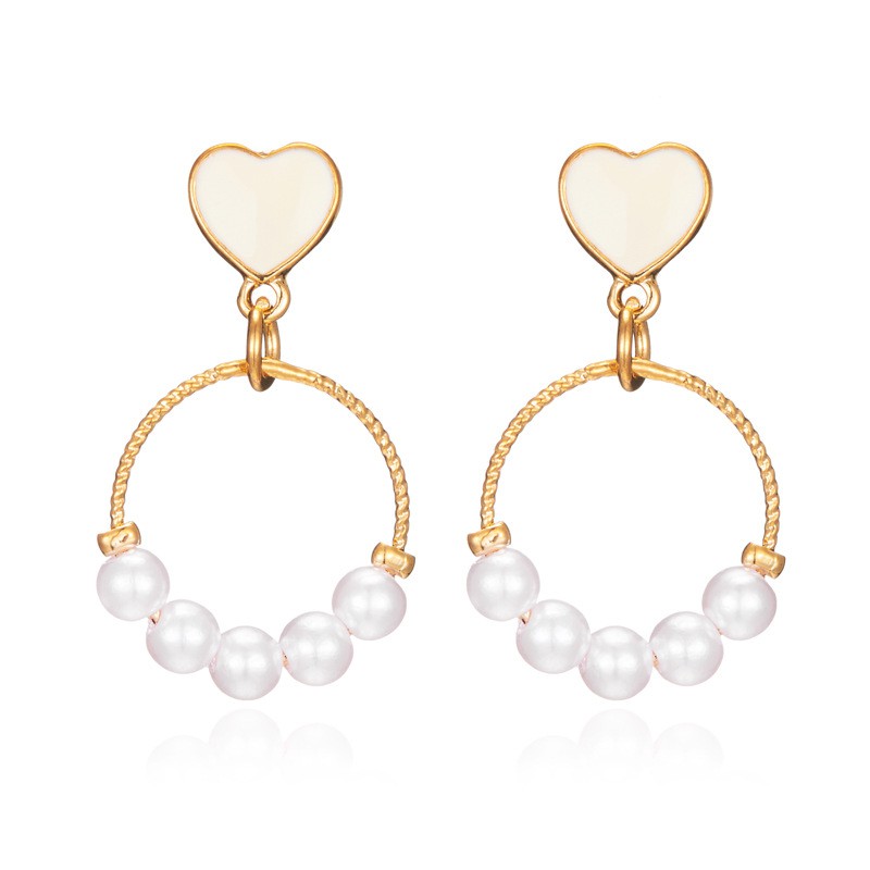 Bông Tai Trái Tim Đính Ngọc Trai Xinh Xắn Cho Nữ