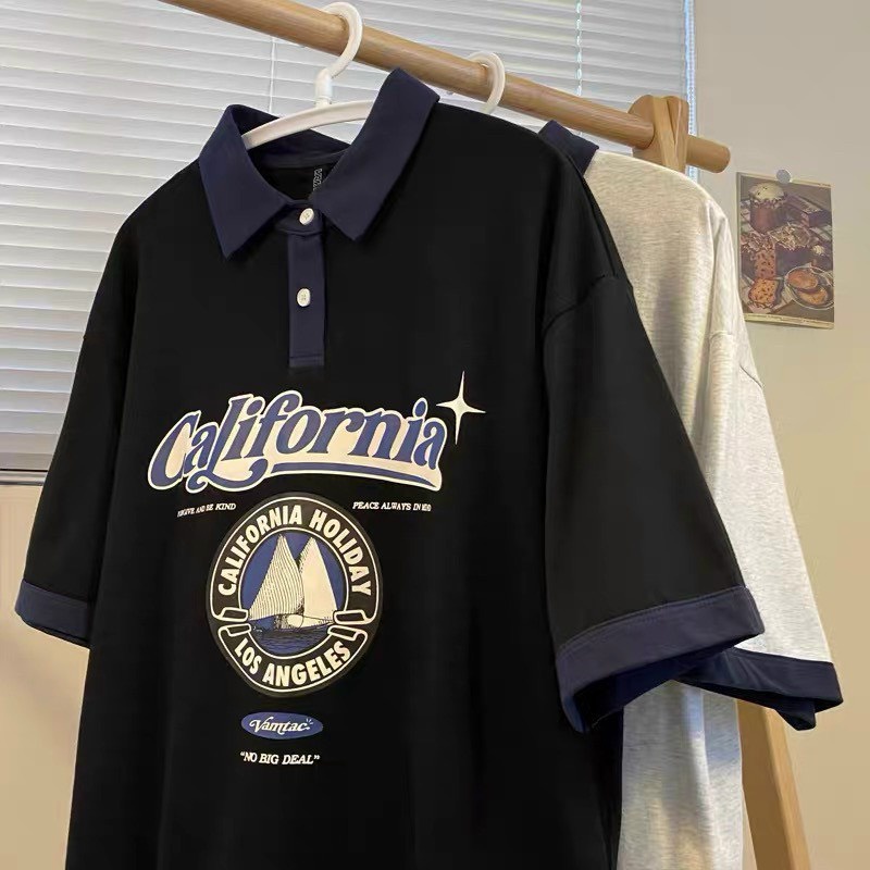 Áo Phông Polo California Basic 2 Màu Đen Trắng Form Rộng Unisex Nam Nữ Kiểu Dáng Năng Động Trẻ Trung FREESIZE