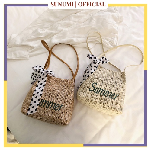 Túi Cói summer đi du lịch xách tay nữ SUNUMI size lớn vải bố lanh đẹp phong cách vitage