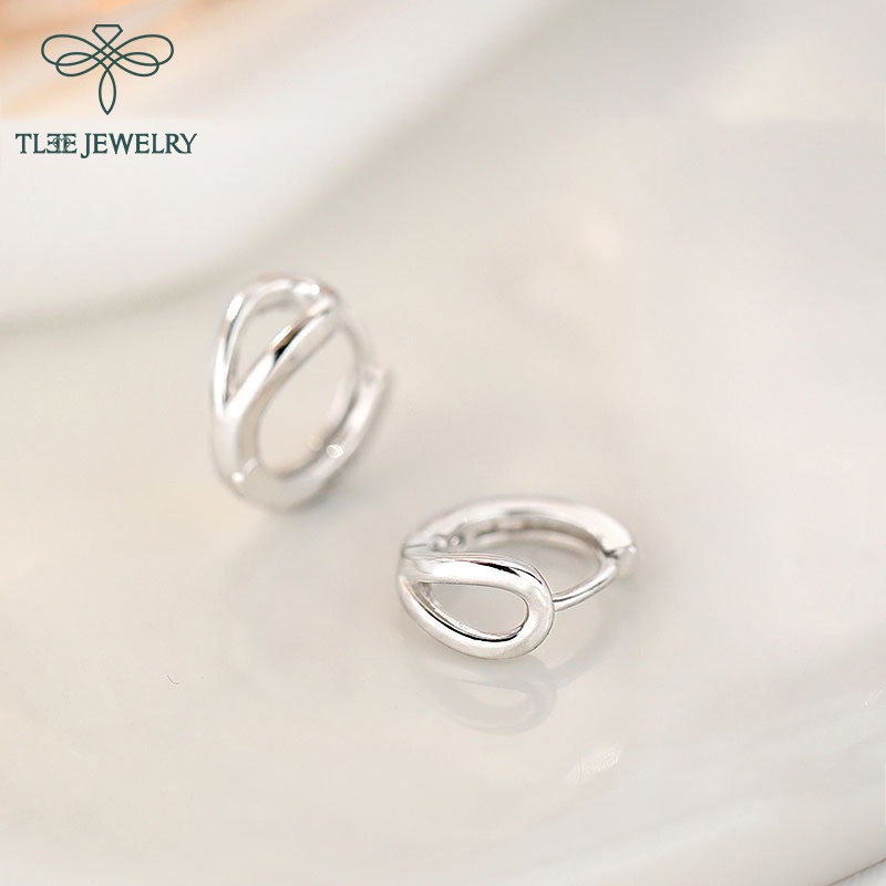 Khuyên tai bạc nữ TLEE chốt bấm hai tầng trơn lạ mắt TleeJewelry B0158