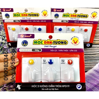 Móc 3 chấm vuông HPG19 – Móc dán dính tường bằng nhựa cao cấp HOFACO ❤️ Sản phẩm của Công Ty Nhựa Hồng an toàn, tiện lợi