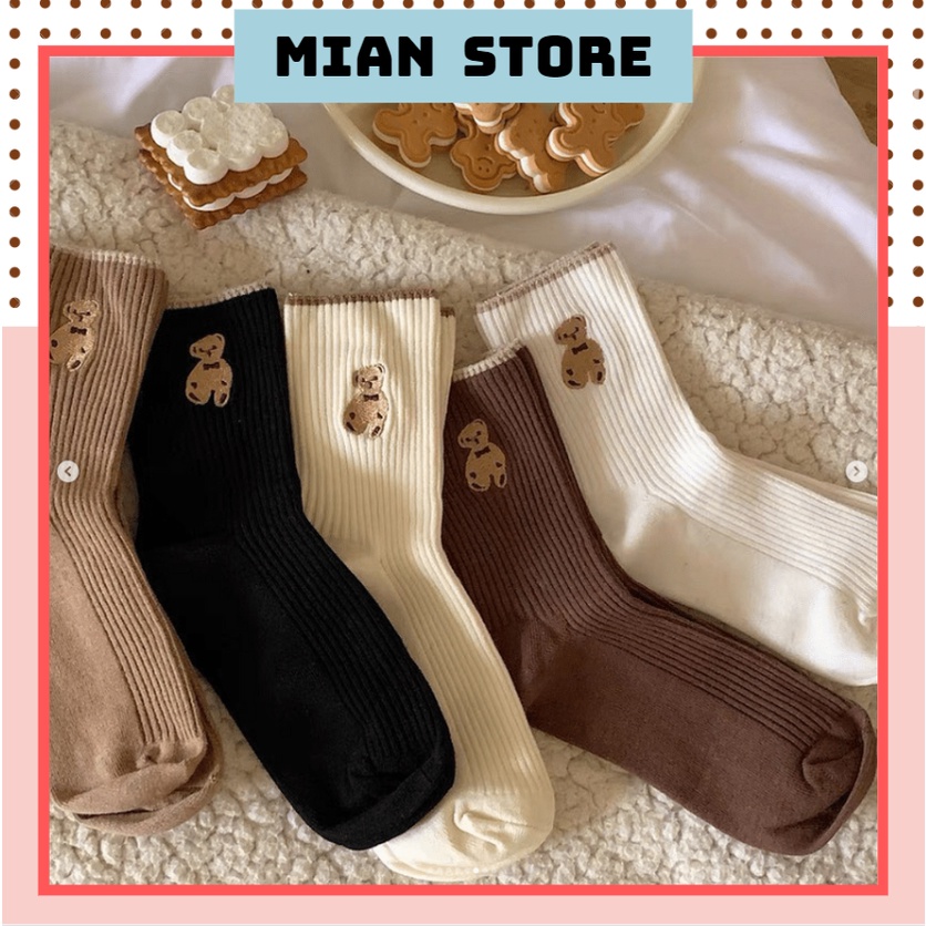 Tất nữ cổ cao Vintage in hình gấu nâu dễ thương - T070 Mian Store