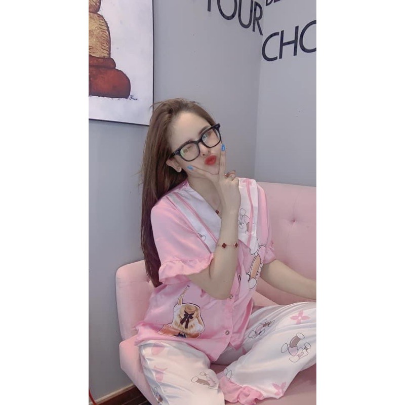 Đồ Bộ Tiểu Thư Satin Lụa Tay Ngắn Quần Dài | BigBuy360 - bigbuy360.vn