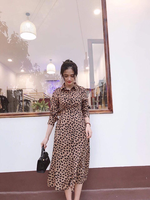 Đầm midi da beo thiết kế phong cách quý cô cực sang chảnh