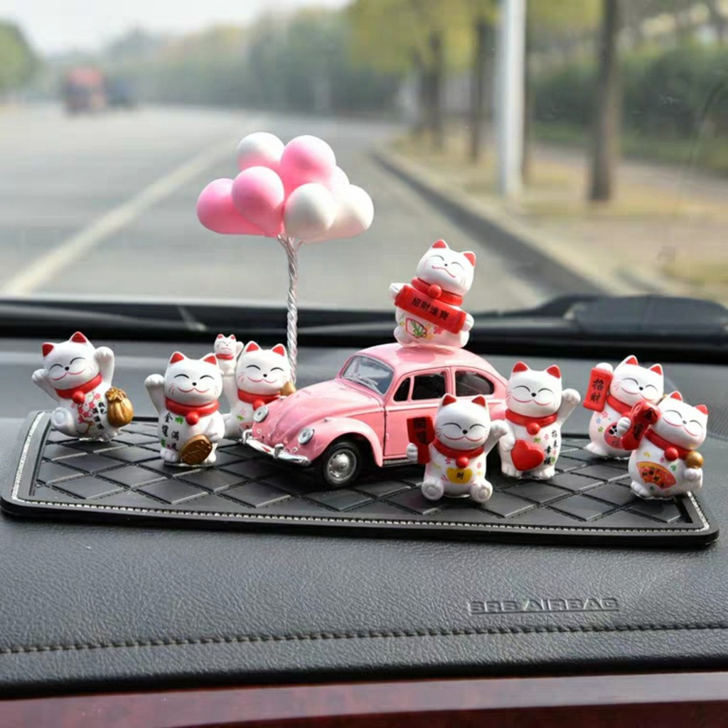 Set mèo thần tài mini trang trí taplo ô tô dễ thương
