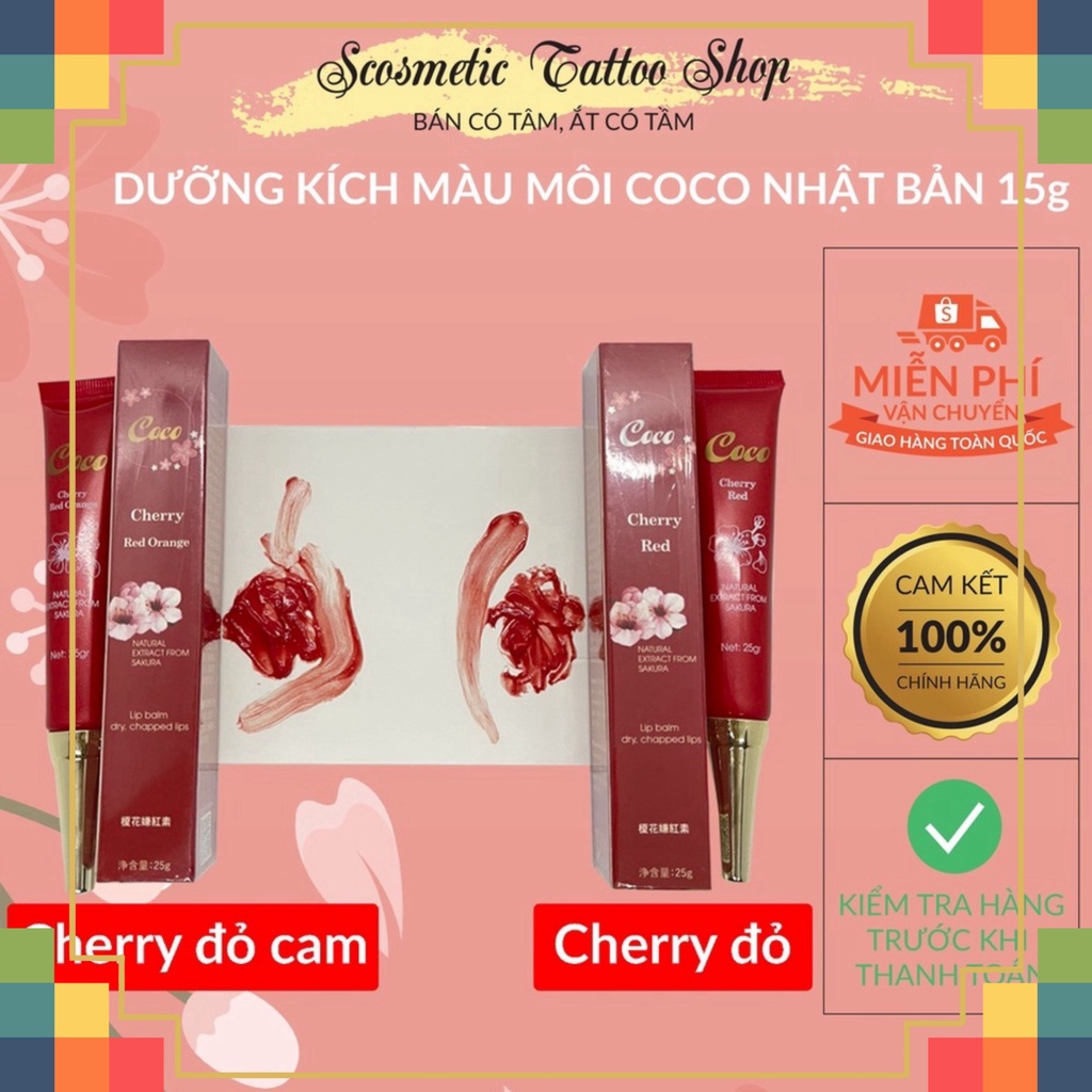 Dưỡng kích màu môi CoCo nhật bản sau xăm màu đỏ đậm đẹp hương thơm tự nhiên Dễ Chịu Chính hãng Check mã QR 25g /scosmet