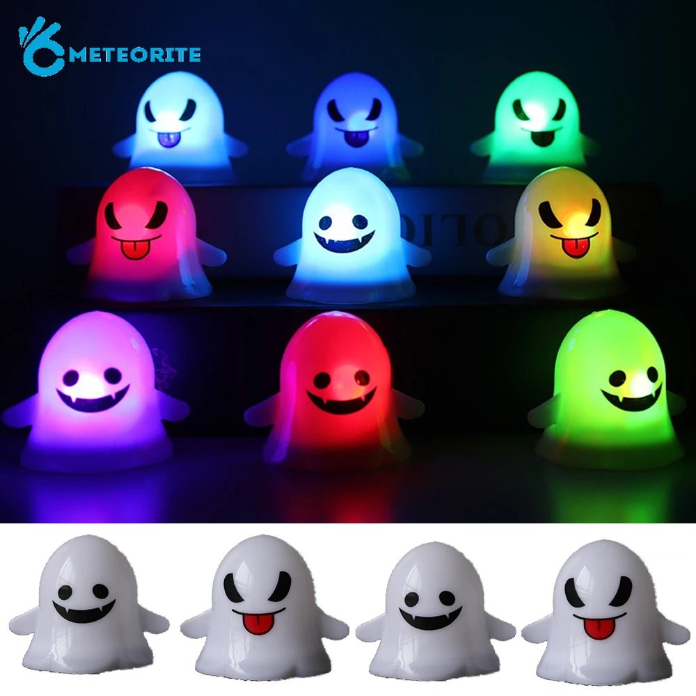 (Meteorite) Đèn Trang Trí Halloween Mini Hình Ma Lưỡi Ra Mặt Cười Nhiều Màu Sắc Dễ Thương