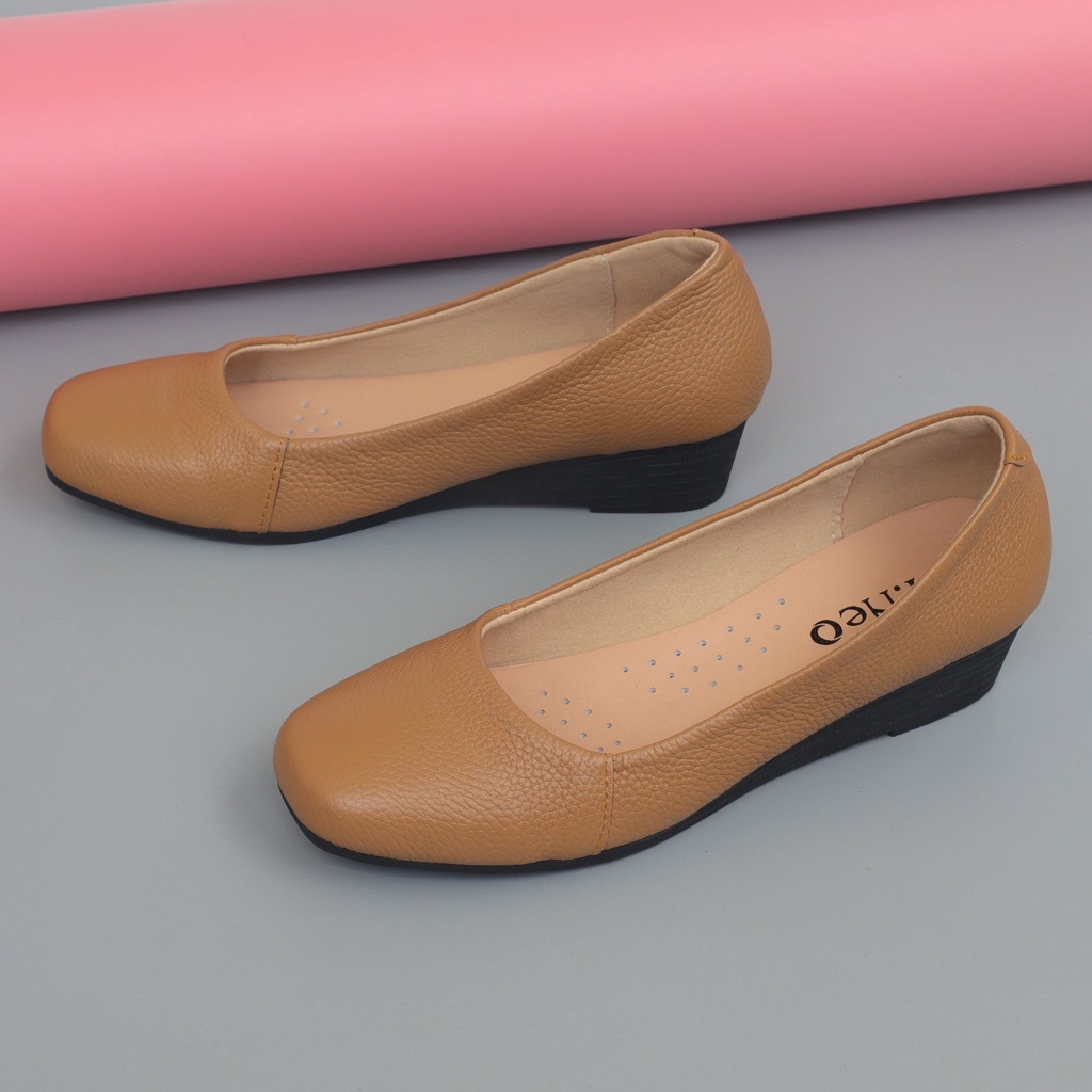 Giày nữ đế xuồng cao 4p, giày công sở nữ da bò mềm êm - HT.NeO4614