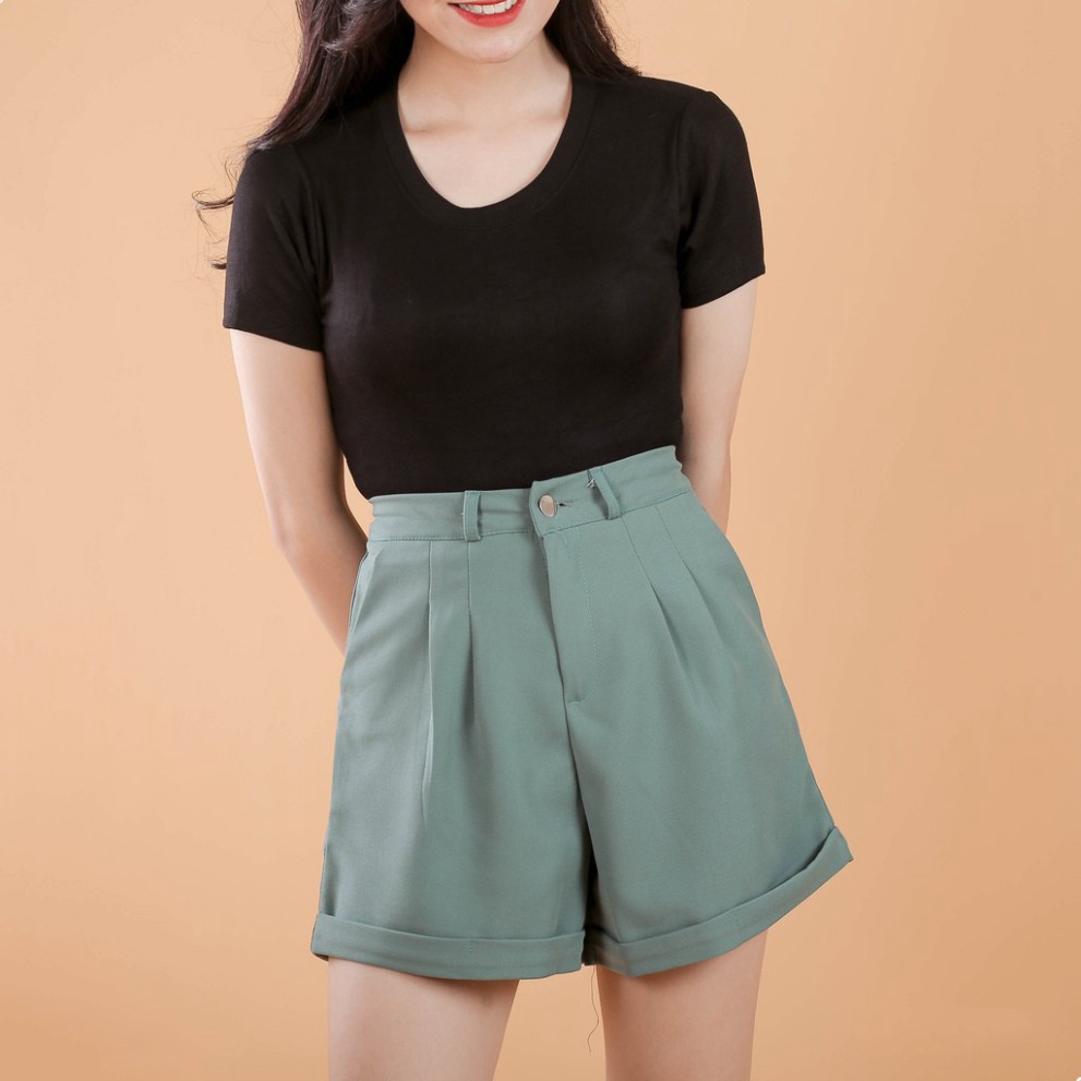 Quần Short nữ gập gấu lưng cao ống rộng,Cạp eo lưng cao,Có Túi Khuy cài ( Xả Lỗ, Xin đánh giá 5sao )