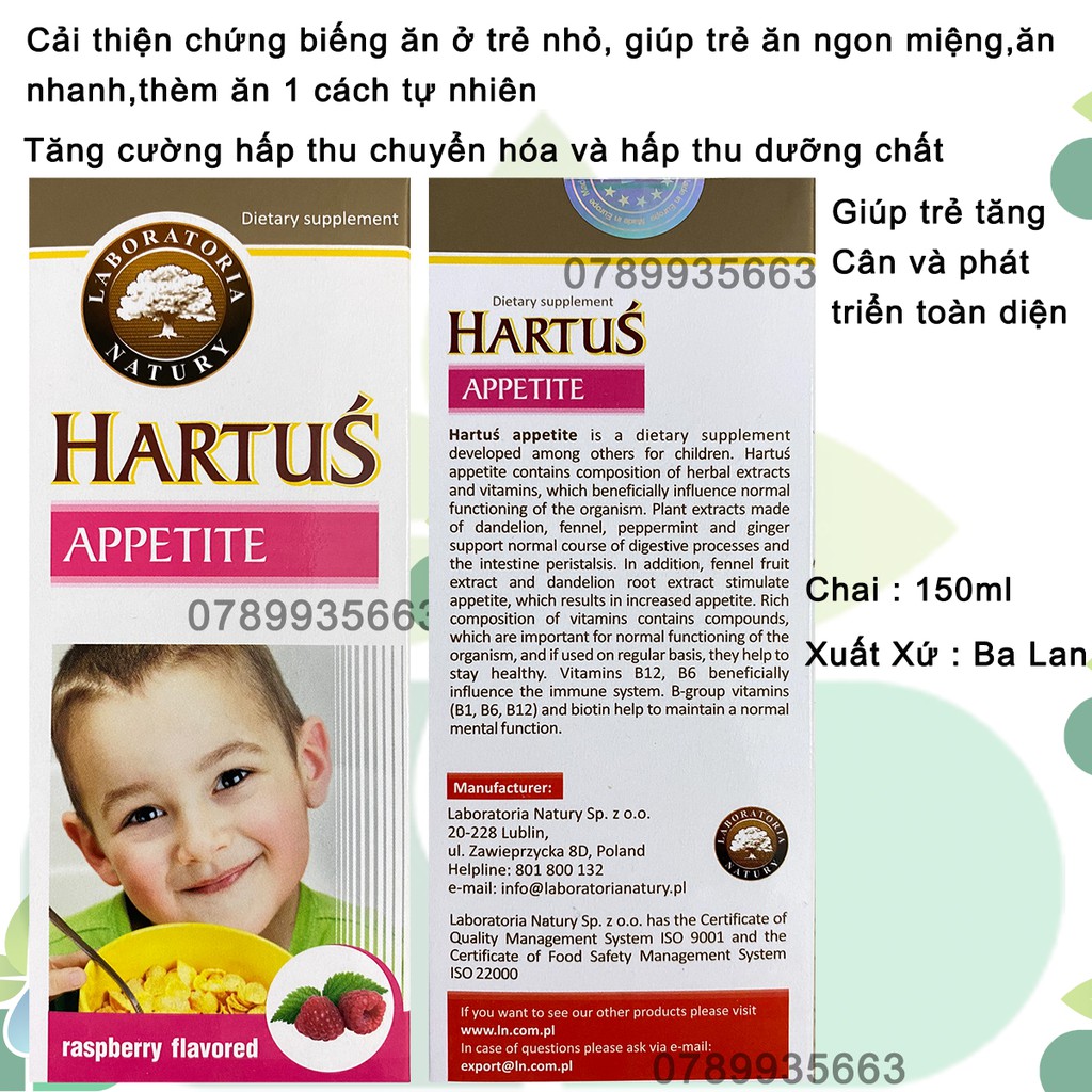 Hartus Appetite -Tăng Cường Hấp Thu,Cải Thiện Chứng Biếng Ăn Của Trẻ Nhỏ