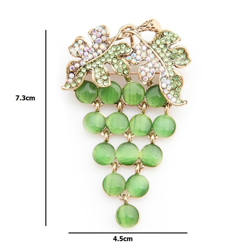 Ghim cài áo hình chùm nho đính đá và kim cương giả phong cách thời trang độc đáo