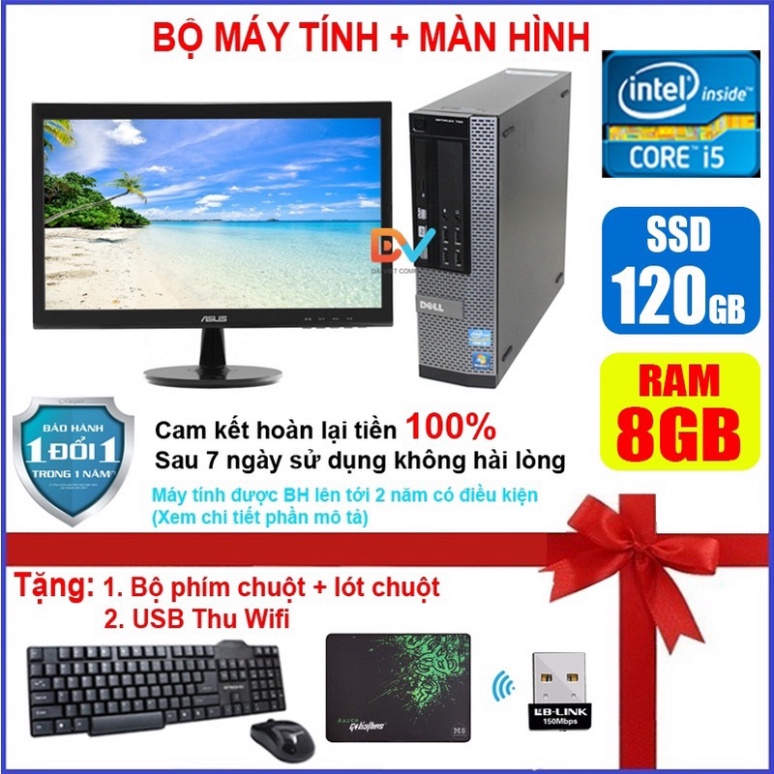 Bộ máy tính để bàn Dell+Màn hình 19 inch Core i7 i5 i3 Ram 8 4GB Ổ ssd 120GB Cấu hình cao dùng cho văn phòng học tập | BigBuy360 - bigbuy360.vn