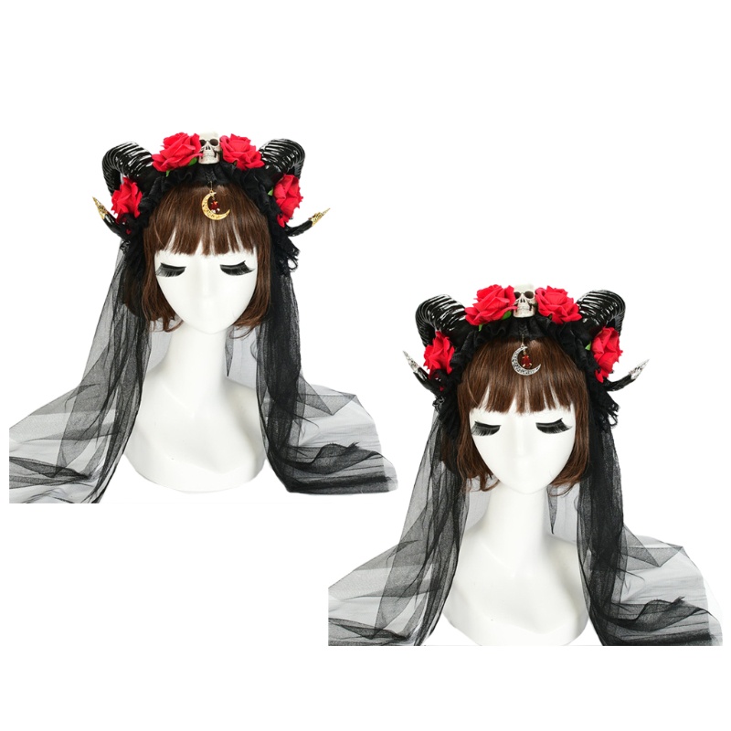 Băng Đô Cài Tóc Hình Mạng Che Mặt Đính Hoa Hồng