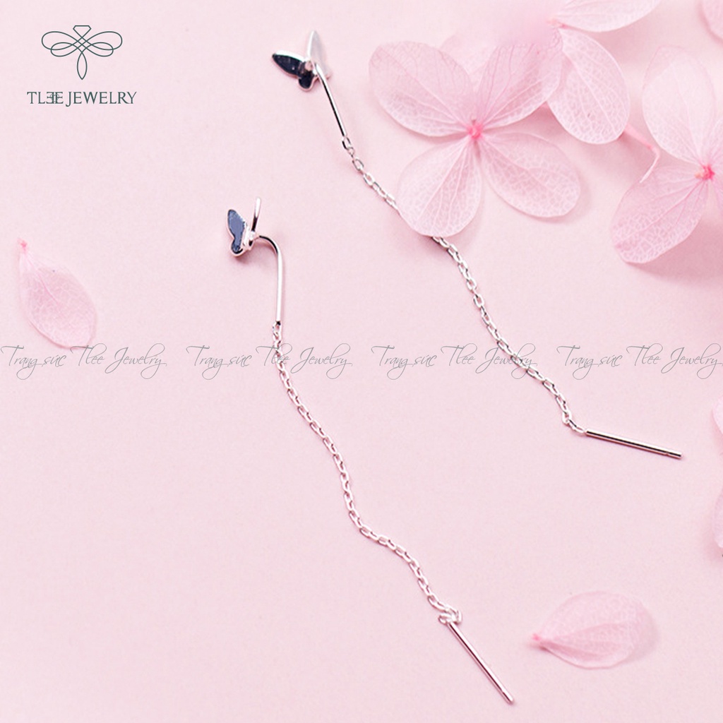 Khuyên tai bạc nữ TLEE hồ điệp tua dài nữ tính Bạc 925 cao cấp NCJ B0168