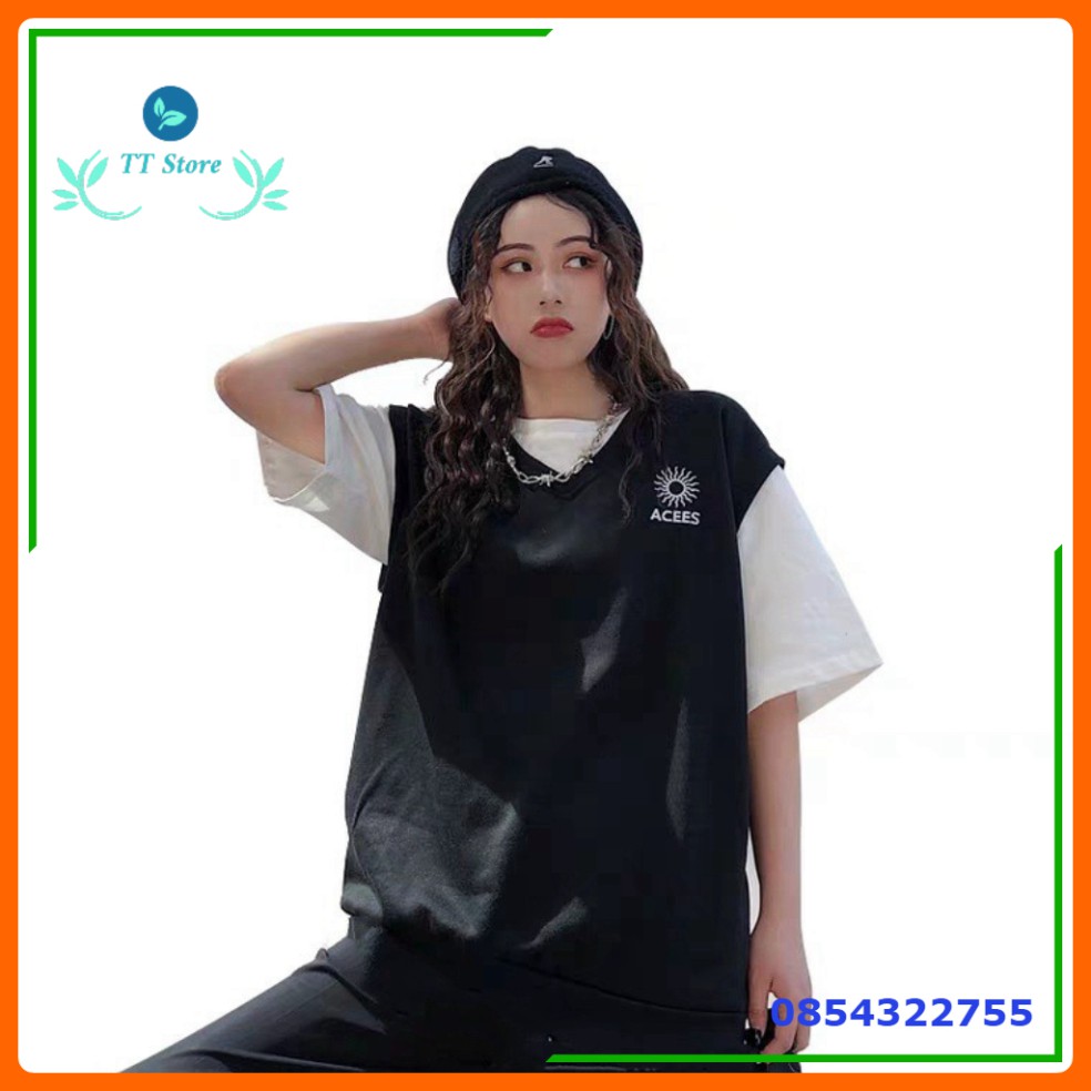 (mới) Mới -  ÁO GILE ACEES UNISEX MIX ÁO THUN TAY LỠ CROPTOP / ÁO SƠ MI TRẮNG DÀI TAY HOT -👗TTshop👑