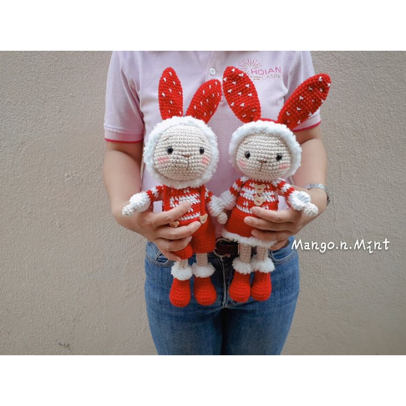 Thỏ khúc cây Noel thú len Handmade